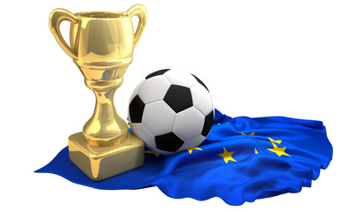 Wall Mural - football trophy and european flag with ball 3d rendering