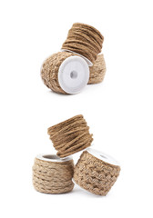 Wall Mural - Pile of rope bobbins isolated