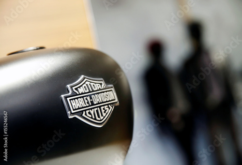 Cuadros en Lienzo A Harley-Davidson fuel tank is displayed in their head office in Singapore