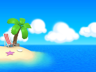 3d render of a cute island with parasol and coconut tree