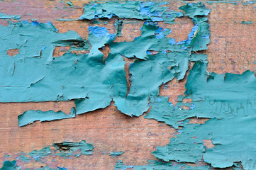 Old wooden painted blue planks, paint peeling background