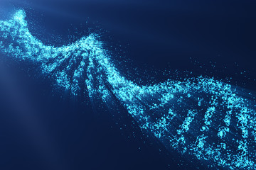 Rotating DNA, Genetic engineering scientific concept, blue tint, 3d rendering