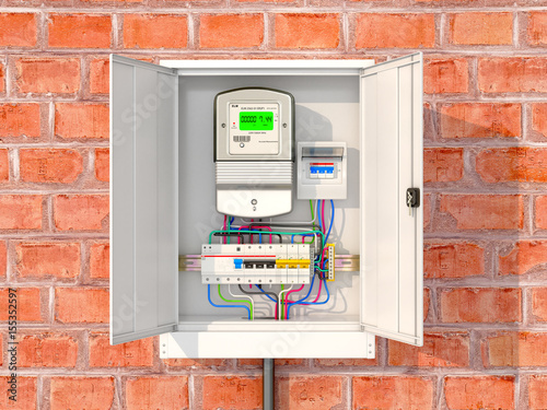 Fotografía Electric meter with circuit breakers in a metal box