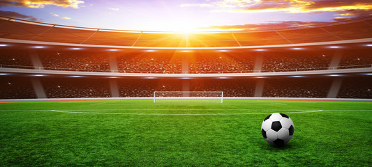 Canvas Print - Soccer ball on green stadium