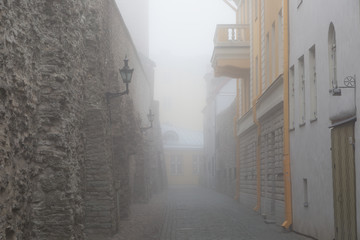 Wall Mural - Fortress Wall and the Old Town in the Morning Mist, Tallinn, Estonia