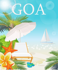 India. Goa. Vector illustration. Indian colorful template. Tropical resort. Vacations in India. Asia set