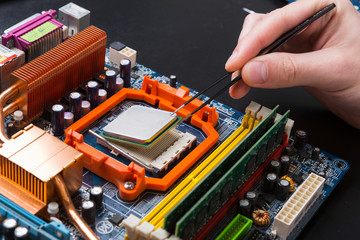 Poster - Computer processor chip disassembling close up