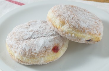 Two Fresh Donut Filled with Strawberry Jam