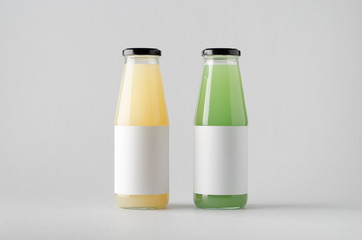 Sticker - Juice Bottle Mock-Up - Two Bottles. Blank Label