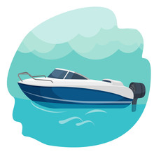 High Speed Motor Boat Sailing In Sea Vector Illustration Isolated