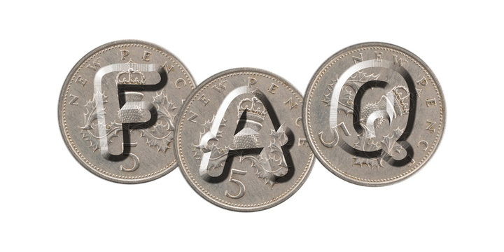 FAQ – Frequently Asked Questions – Coins on white background