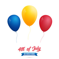 Wall Mural - 4th of July-USA Independence Day. Decoration set of red, blue, gold balloons. Fourth of July vector illustration.