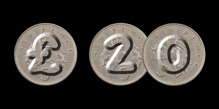 Twenty Pound – Coins on black background