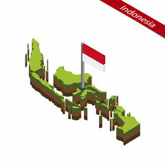 indonesia isometric map and flag. vector illustration.
