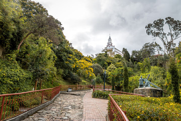 Poster - Walkway on top of Monserrate Hill with Monserrate Church on background - Bogota, Colombia