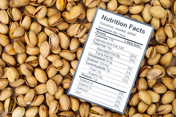 Wall Mural - Nutrition facts of roasted and salted pistachios