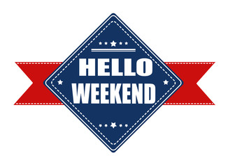 Wall Mural - Hello weekend label with ribbon