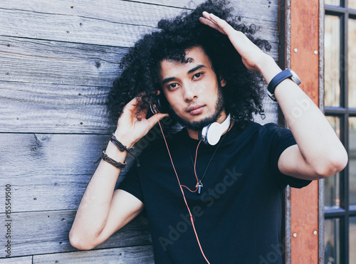 Close Up Portrait Young African American Man With An Afro