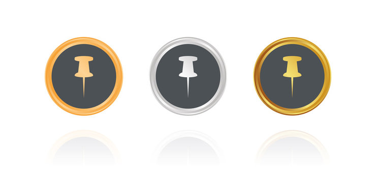 Pin - Anpinnen - Bronze, Silber, Gold Buttons