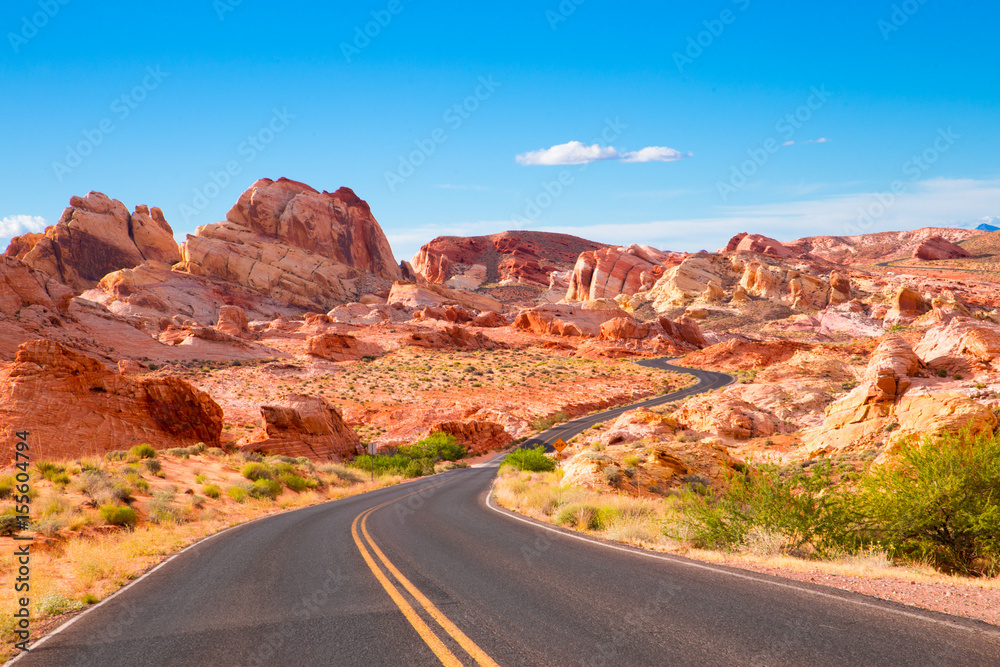 Road through Valley of Fire State Park in Nevada