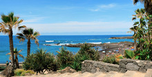 Wunderschönes Strandpanorama Von Puerto De La Cruz, Teneriffa, Kanarische Inseln, Spanien