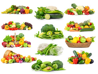 Poster - Group of fresh vegetables and fruits on white background