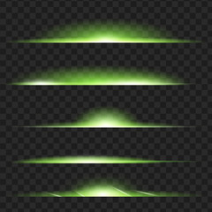 Wall Mural - Set of Green glowing light effect. Isolated on black transparent background. Vector illustration, eps 10.