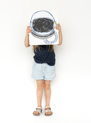 Wall Mural - Child with a drawing of astronaut helmet