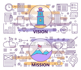 Canvas Print - vector set of modern thin line vision and mission banners
