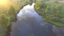 Aerial View Of River At Sunrise