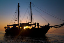 Schooner Pirate Ship In Sunset