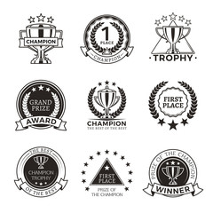 Wall Mural - black and white champion trophies and medals set