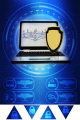 Poster - 3d rendering laptop with shield 
