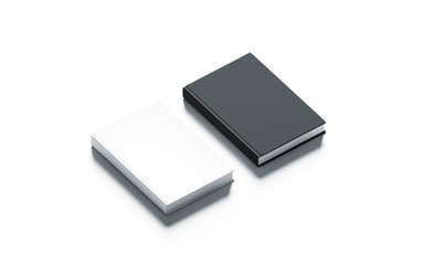 Fototapete - Blank black and white hardcover books mock up set, 3d rendering. Empty notebook cover mockups, isolated. Bookstore branding template. Plain textbook with clear binding side design. Booklet copy space