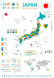 Fototapeta Mapy - Japan - map and flag – infographic illustration