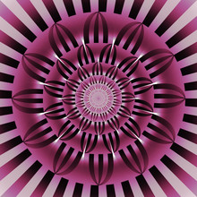 Abstract Exotic Flower. Psychedelic Mandala Design In Dark Pink And Black Colors. Fantasy Fractal Art. 3D Rendering.