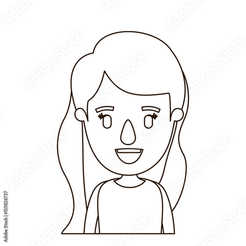 Sketch Contour Half Body Girl With Long Wavy Hair Vector