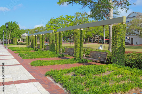 Fotografia, Obraz Swings on the promenade at the waterfront of Beaufort, South Carolina