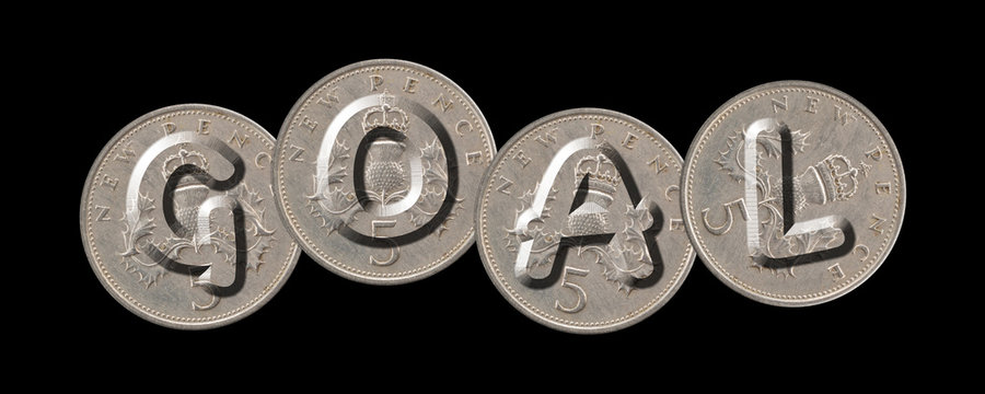 GOAL – Coins on black background