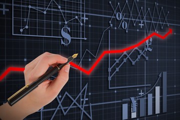 Poster - Composite image of businesswomans hand writing with fountain pen
