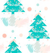 © anastasy_helter - Seamless christmas background with cute christmas trees and falling snow