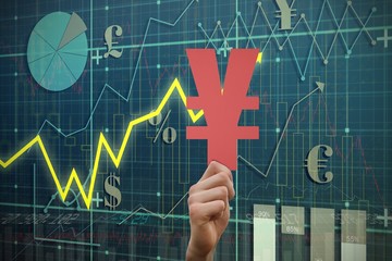 Poster - Composite image of hand holding yen sign