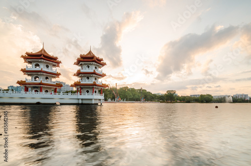 Plagát Beautiful dusk hour at Singapore Chinese Garden, a public park in Jurong East, Singapore