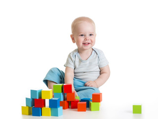 Wall Mural - toddler kid boy playing wooden toys