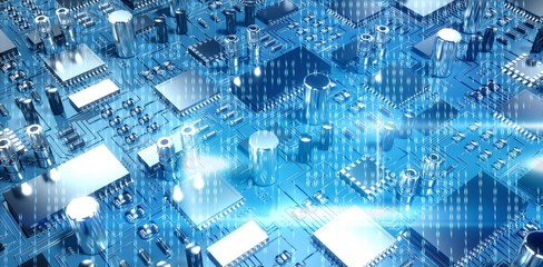 Poster - composite image of blue technology interface with binary code