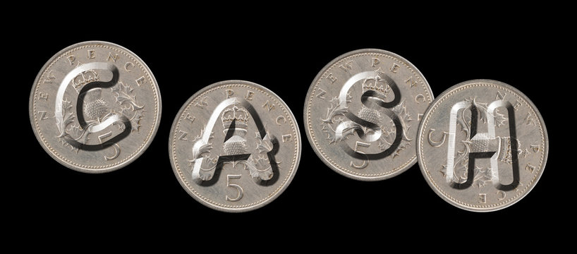 CASH – Coins on black background