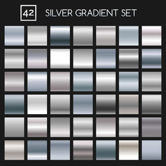 Silver metallic gradient vector set. Argent or chrome metal vector gradients for fashion and design
