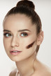 Beauty Cosmetics. Young Woman With Stripe Of Coffee Mask On Skin