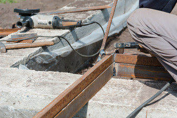 male welder. Brewing metal welding machine.