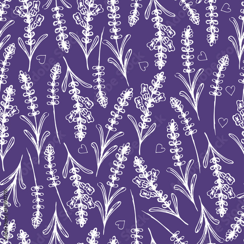 Hand drawn seamless pattern with lavender. Vector illustration